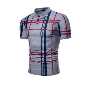 Kaus Polo kombinasi warna bergaris pria kualitas tinggi pemasok pakaian