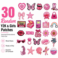 Lot de 30 patchs Y2K aléatoires pour filles, badges brodés thermocollants, appliques DIY écologiques roses esthétiques pour vêtements et chapeaux