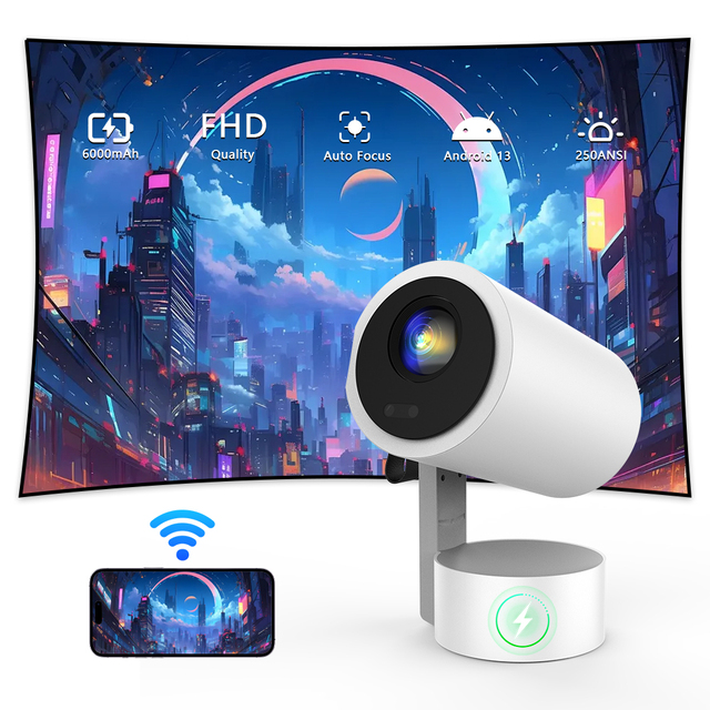 Javoda R3P Mini Android 13.0 4K/1080P 250 ANSI Lumens Pico Projector Built-in Battery Auto Keystone 2 Hours Playtime Built-in
