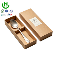 Boîte cadeau auto-élevante écologique et recyclable pour couverts, avec poignée, logo personnalisé, pelliculage mat, gaufrage, en papier kraft pour cuillères et ustensiles