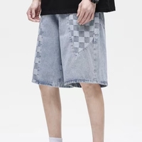 Nouveautés d'été : Jean court décontracté à motif écossais, respirant, taille mi-haute, avec fermetures éclair, coupe bootcut, pour homme