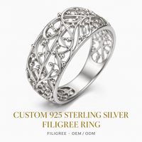 Bague en argent sterling 925 plaqué or, motif filigrane, fabrication OEM/ODM, bijou fantaisie ajouré botanique