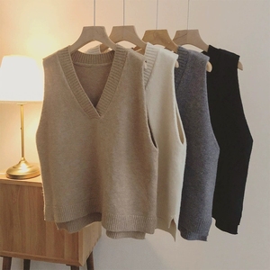 Gilet Maglione con Scollo a V da Donna, Versione <span class=keywords><strong>Senza</strong></span> <span class=keywords><strong>Maniche</strong></span>, Semplice, Stile Collegiale, Vestibilità Ampia, Elegante - Product Image 1