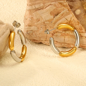Geometric <b>Stud</b> <b>Earrings</b> For Women Gold Stainless Steel Irregular Ring Shape Everyday Wear - Product Image 3
