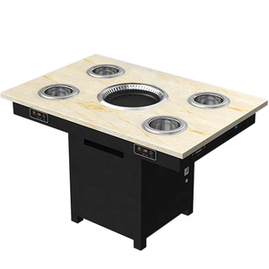 Parrilla de barbacoa coreana comercial mesa de comida rápida sin humo Rectangular Metal Shabu olla caliente mesa de comedor para restaurante Hotel - Product Image 1