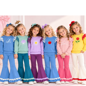 Conjunto de Ropa para Niñas con Estampado de Princesa Personalizado, Top con Volantes y Pantalones de Campana, Nueva Moda, Spandex Suave/Algodón Orgánico - Product Image 2