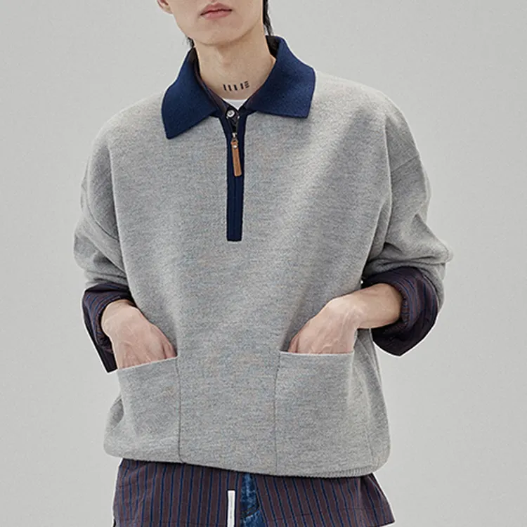 Polo Neck Custom Jacquard Sweater Para Homens Manga Longa Casual Malhas Pullover Inverno Anti-Pilling 7gg Camisola De Malha