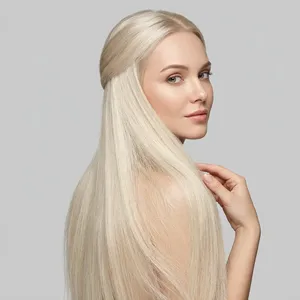 Extensions de cheveux humains blond platine longues à clipser, ensemble complet pour la tête, cheveux Remy, densité 100 %, taille personnalisable - Product Image 6