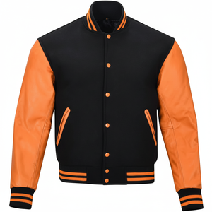 Blouson universitaire de baseball personnalisé 2026 de haute qualité pour hommes et femmes, en tissu de laine, avec empiècements de manches contrastants en tissu éponge, pour l'hiver - Product Image 1