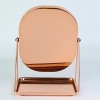 Miroir cosmétique portable en verre rose doré, simple face, réglable, forme carrée, intelligent, pour maquillage, avec rangement pratique
