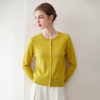 Cardigan décontracté en soie et cachemire pour femme, design élégant et léger, pull fin en maille pour le printemps, motif uni