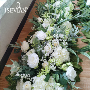 Lisian – chemin <span class=keywords><strong>de</strong></span> table à fleurs artificielles, <span class=keywords><strong>feuille</strong></span> blanche, fleur <span class=keywords><strong>de</strong></span> rose, chemin <span class=keywords><strong>de</strong></span> mariage - Product Image 5