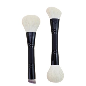 Double <b>Head</b> Foundation Blush Brush Goat Hair Bristle Metal Handle Contour Loose Powder Custom Logo Tool - Product Image 1