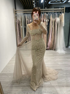 MB20017 Robe de cérémonie sirène mère de la mariée avec perles à encolure dégagée Robe de soirée à manches longues - Product Image 3