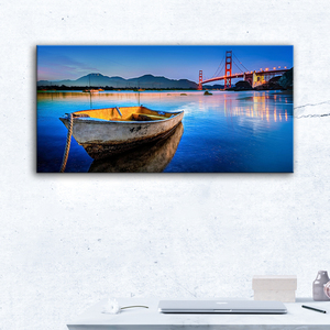 Peinture sur toile Paysage Bleu Bateau sur la <span class=keywords><strong>mer</strong></span> et le ciel, impression murale, décoration intérieure, peinture décorative de paysage - Product Image 3