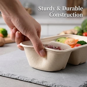 Boîte à lunch compostable en bagasse avec couvercle à charnière, conteneur écologique jetable, étanche pour salades, pâtes, sushis, aliments pour bébés - Product Image 1