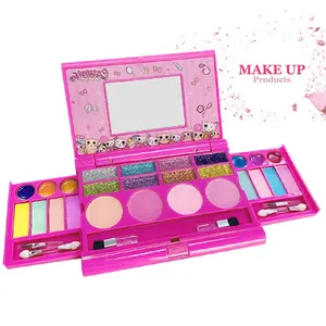 Child Washable Make Up Kit DIY Cosmetics Kids Eyeshadow Blush Palettes Real Girls Makeup Set With Mirror