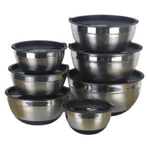 Juego de cuencos de ensalada ecológicos de acero inoxidable pulido con tapa de silicona y fondo antideslizante para utensilios de cocina - Product Image 2