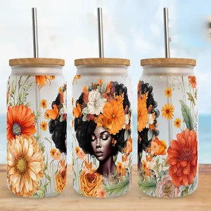 Wholesale high quality UV DTF sticker Cup Wraps Custom black girl designs Wraps for 16oz Libbey Glass Cold Cups