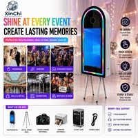 Machine Photobooth Portable Tout-en-un avec Miroir Arqué 32 Pouces et Imprimante, Idéale pour la Location d'Événements - Rendement Commercial Élevé