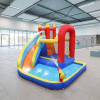 Château gonflable commercial avec piscine à jets d'eau, canon à eau, rouge et bleu, en PVC anti-UV, combo pour location de fêtes d'enfants