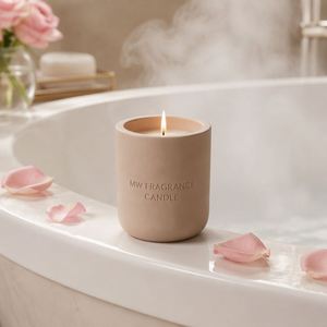 Bougie parfumée en céramique beige mat MW à une seule mèche, minimaliste, aromathérapie pour la décoration de la maison - Product Image 4