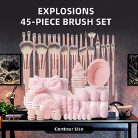 Set Rias Wajah Alami Mewah 68-Piece, Set Kuas 30-Piece + 8-Piece Alat + 30 Spons - Kuas Alis & Eyeliner, Ramah Perjalanan