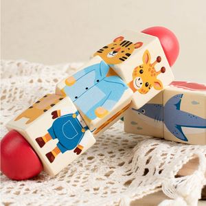 Baby First Gift Cute Toy Matching Pattern Rotating Spin Twist Blocks Eco-friendly Wooden Animal <b>Puzzle</b> - Product Image 5