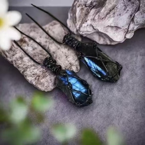 Collier pendentif pilier en labradorite naturelle double pointe polie, vente en gros, bijoux - Product Image 3