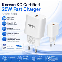 Chargeur de téléphone portable à charge rapide GaN 25W Type C PD, certifié KC 220, avec logo laser gratuit, vente en gros, produit phare en Corée