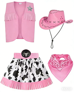 Disfraz de Vaquera <span class=keywords><strong>del</strong></span> <span class=keywords><strong>Oeste</strong></span> Rosa en Oferta para Niñas, Disfraz de Halloween para Niños, Ropa de Fiesta con Sombrero y Pañuelo para la Cabeza - Product Image 6