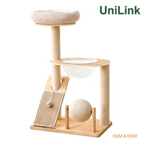 Árbol rascador clásico integrado para gatos con bola giratoria de juguete - Condominio para gatos de madera de pino de alta calidad, 4 niveles, OEM ODM disponible - Product Image 1