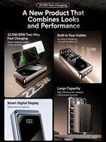 Baterías Externas de Gran Capacidad Marca HYTO OEM, 20000mAh y 10000mAh, Cable Tipo-C, Carga Rápida PD20W, Pantalla LED