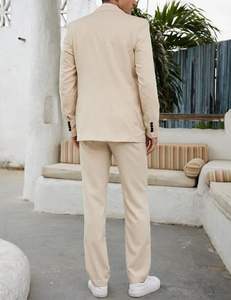 Blazer en lin pour <span class=keywords><strong>homme</strong></span> à perles, 2 pièces, simple boutonnage, revers en pointe, smoking léger pour affaires et mariage - Product Image 2