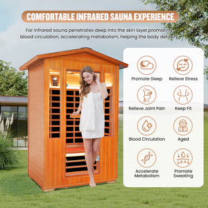 Sauna de infrarrojos lejanos para 2 personas, cabina de sauna tradicional para exteriores, resistente a la intemperie, de madera maciza de cedro rojo y abeto canadiense, para jardín. - Product Image 4