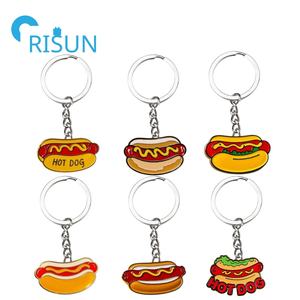 Fabricación de Metal Snack Foods Llavero Esmalte personalizado Hot Dog Llavero Salchicha roja Hotdog <span class=keywords><strong>Food</strong></span> Llavero - Product Image 1