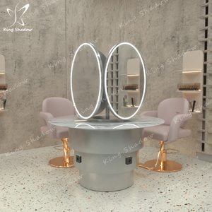 Station <span class=keywords><strong>miroir</strong></span> <span class=keywords><strong>de</strong></span> <span class=keywords><strong>salon</strong></span> <span class=keywords><strong>de</strong></span> <span class=keywords><strong>coiffure</strong></span> à simple face unique Table ronde <span class=keywords><strong>de</strong></span> repassage et <span class=keywords><strong>de</strong></span> teinture en verre avec LED pour <span class=keywords><strong>salon</strong></span> <span class=keywords><strong>de</strong></span> <span class=keywords><strong>coiffure</strong></span> et <span class=keywords><strong>de</strong></span> manucure - Product Image 6