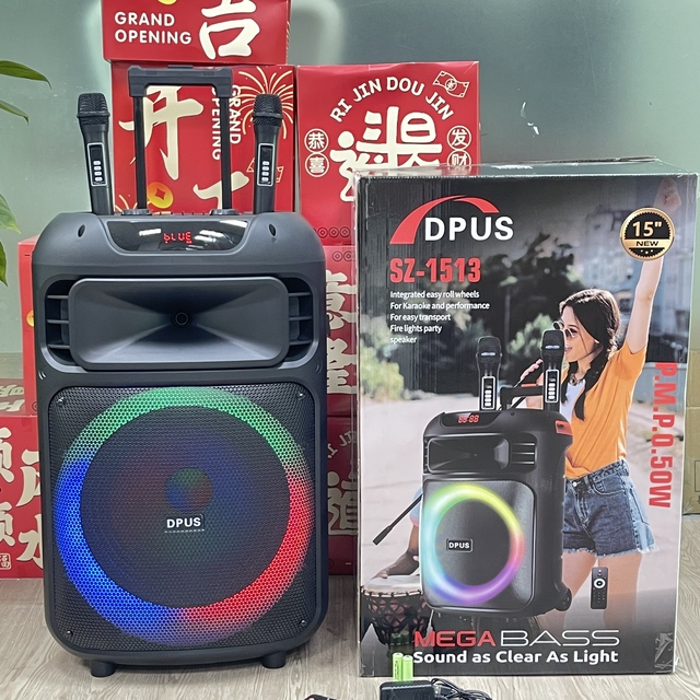 SZ-1513 Outdoor 15inch Wireless Blue-tooth Trolley Karaoke Speaker Nice RGB Light Part DJ Super Bass Stereo Woofer Music Speaker