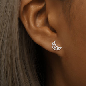 CANNER Boucles d'oreilles clous en argent sterling 925, motif étoile et lune, style simple, pour femme, vente en gros - Product Image 4