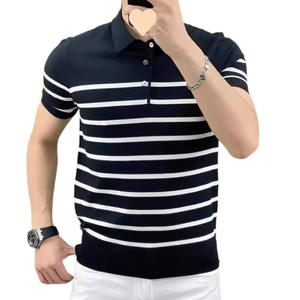 Tendance mature, style rayé, manches courtes, sans manches, col roulé, tricot, mélange de tissus synthétiques, coupe ajustée, style preppy, 2025, homme - Product Image 5