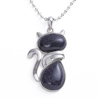Collier pendentif chat en pierre naturelle de style classique fait à la main amulette de chakra d'énergie pour femmes filles bijoux en cristal de guérison-cadeau