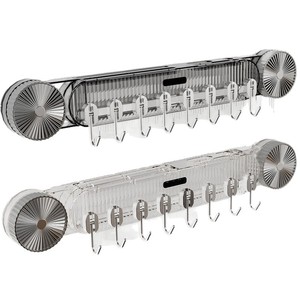 Support mural pour couteaux de cuisine avec crochets et porte-spatules, rangement pour ustensiles de cuisine, plastique blanc et gris - Product Image 4