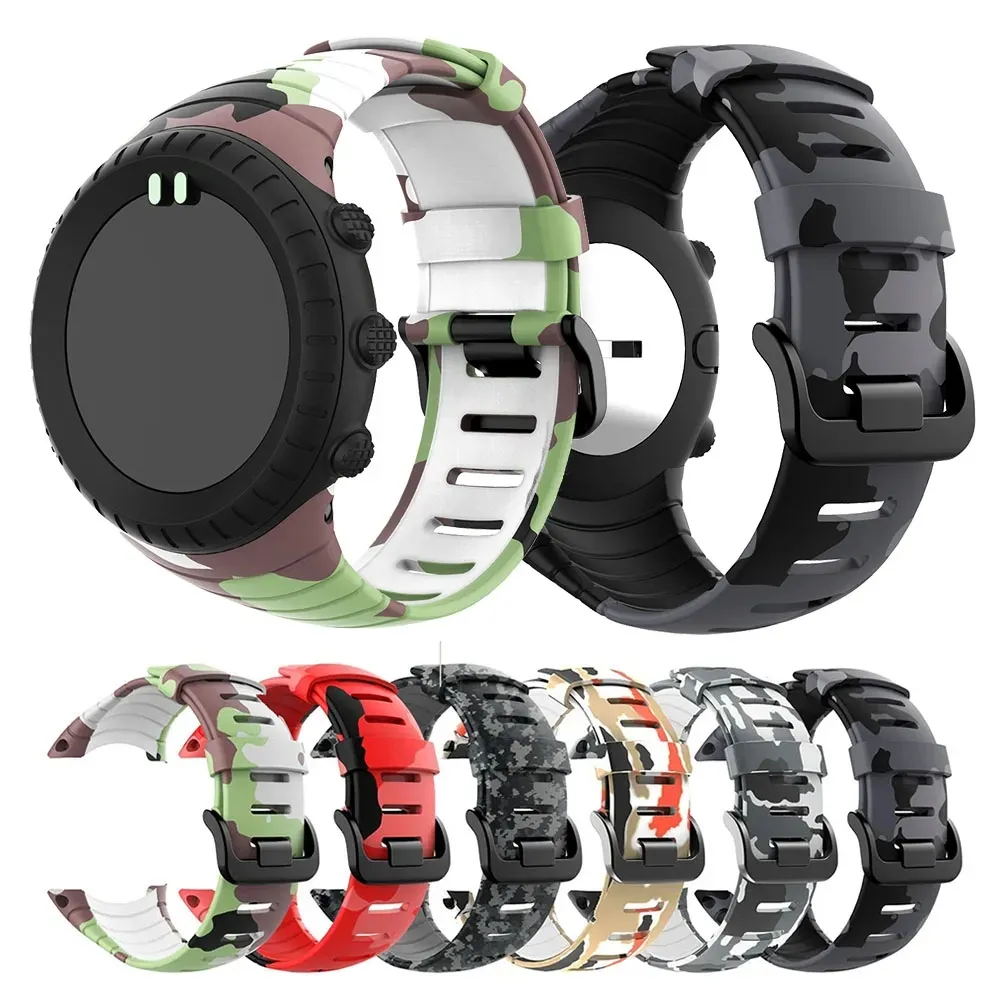 Bracelet de remplacement en caoutchouc de sport Bracelet à fermoir en métal pour bracelet de montre en silicone imprimé Suunto Core Camo