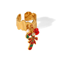 Bague ajustable ouverte en acier inoxydable avec breloque émaillée de Noël, motif Marteau, Père Noël, Renne, Cloche, Arbre, Bijou cadeau de fêtes