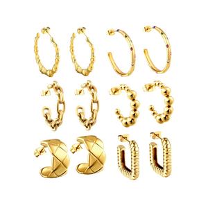 Pendientes de Aro de Acero Inoxidable con Baño de Oro de 18k, Diseño de Bambú en Forma de C, Bola Retorcida y Circonitas Cuadradas de Colores para Mujer - Product Image 1