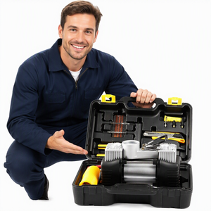 Tragbares Auto-Luftpumpen-Set im <span class=keywords><strong>Koffer</strong></span>, 12V Hochleistungs-Luftkompressor, Metallgehäuse mit Manometer, Geeignet für Autos - Product Image 3