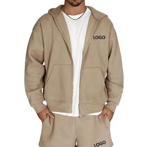 OEM Unisex 100%cotton Size <b>Pocket</b> Hoodie and Shorts Set Men Custom <b>Hoodies</b> and Sweatpants Set Blank <b>Zip</b> up Hoodie Tracksuit - Product Image 1