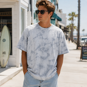 T-shirt d'été ample à manches courtes en coton 100% tricoté, certifié GOTS et BSCI, <span class=keywords><strong>teinture</strong></span> tie-dye, respirant et écologique, HuaYi - Product Image 1