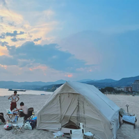 Grande tente de camping gonflable de luxe 12 places, avec façade en verre trempé imperméable, montage rapide, toutes saisons, avec prise de cheminée