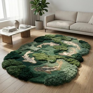 Premium Moss Green Koi Fish Wool Area <b>Rug</b> with Irregular Hand Tufted Abstract Pond Texture for Living Room Bedroom <b>Nursery</b> Kids - Product Image 5